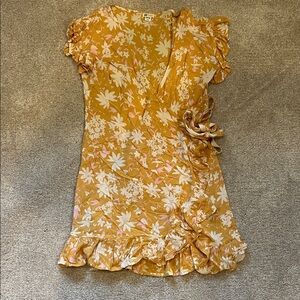 Billabong Women’s Floral Wrap Dress with Ruffle Sleeves